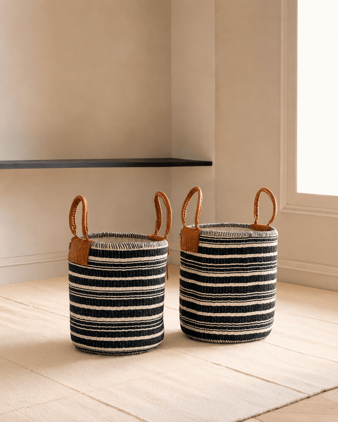 Cotton Laundry Basket with Leather Handles