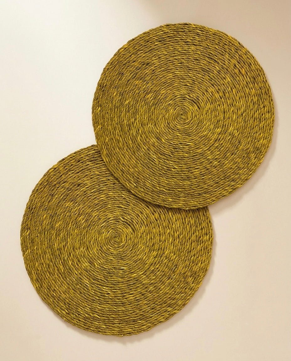 Sabai Grass Round Placemats – Yellow (14"), Set of 2 & 4