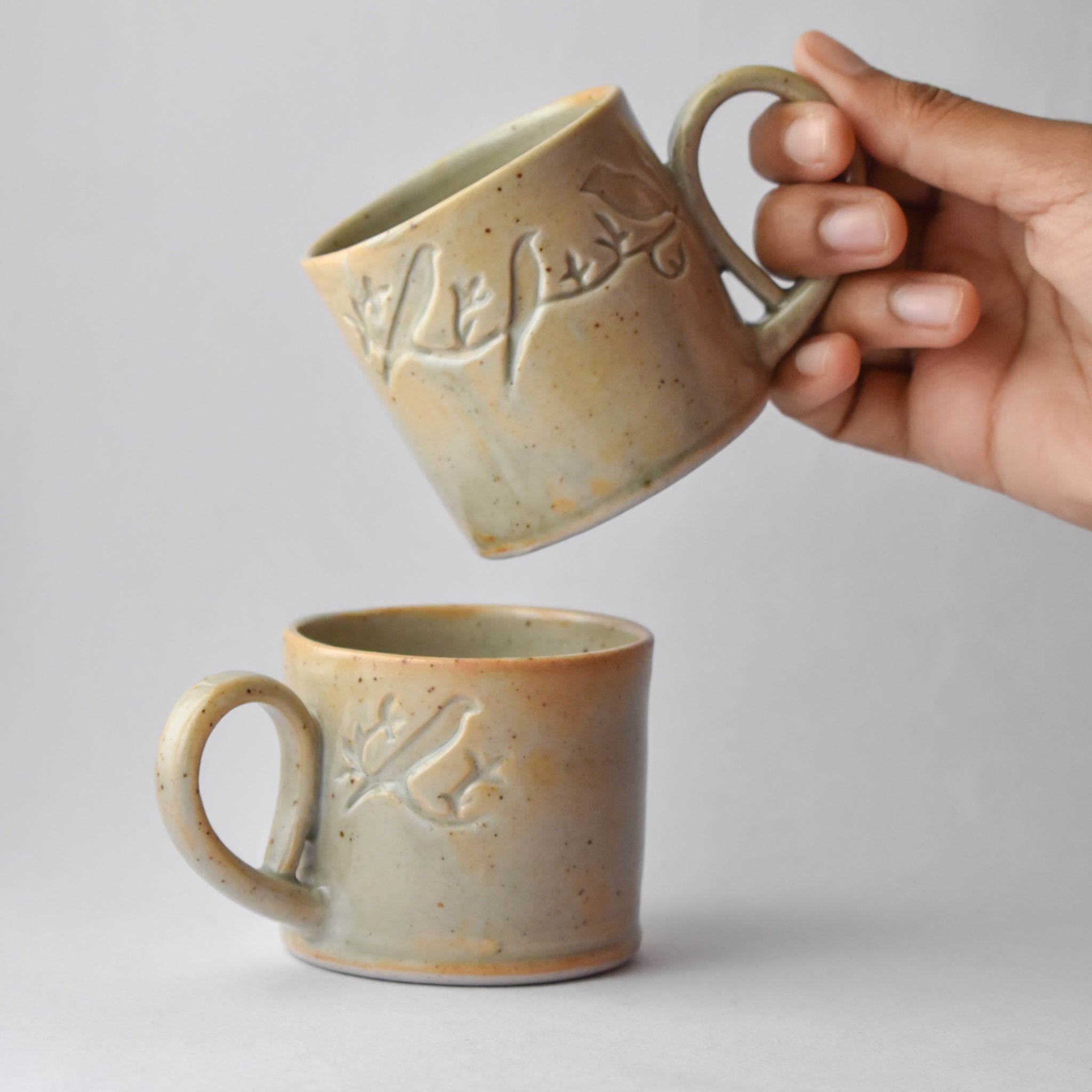 Restful Birds - Hand Carved Porcelain Mug Set