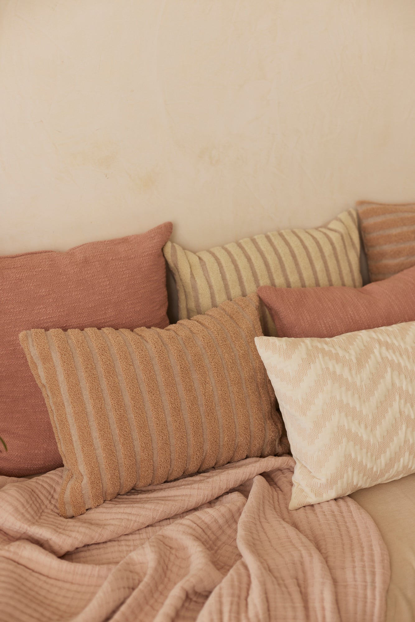 Eden Striped Blush Oblong Cushion Cover