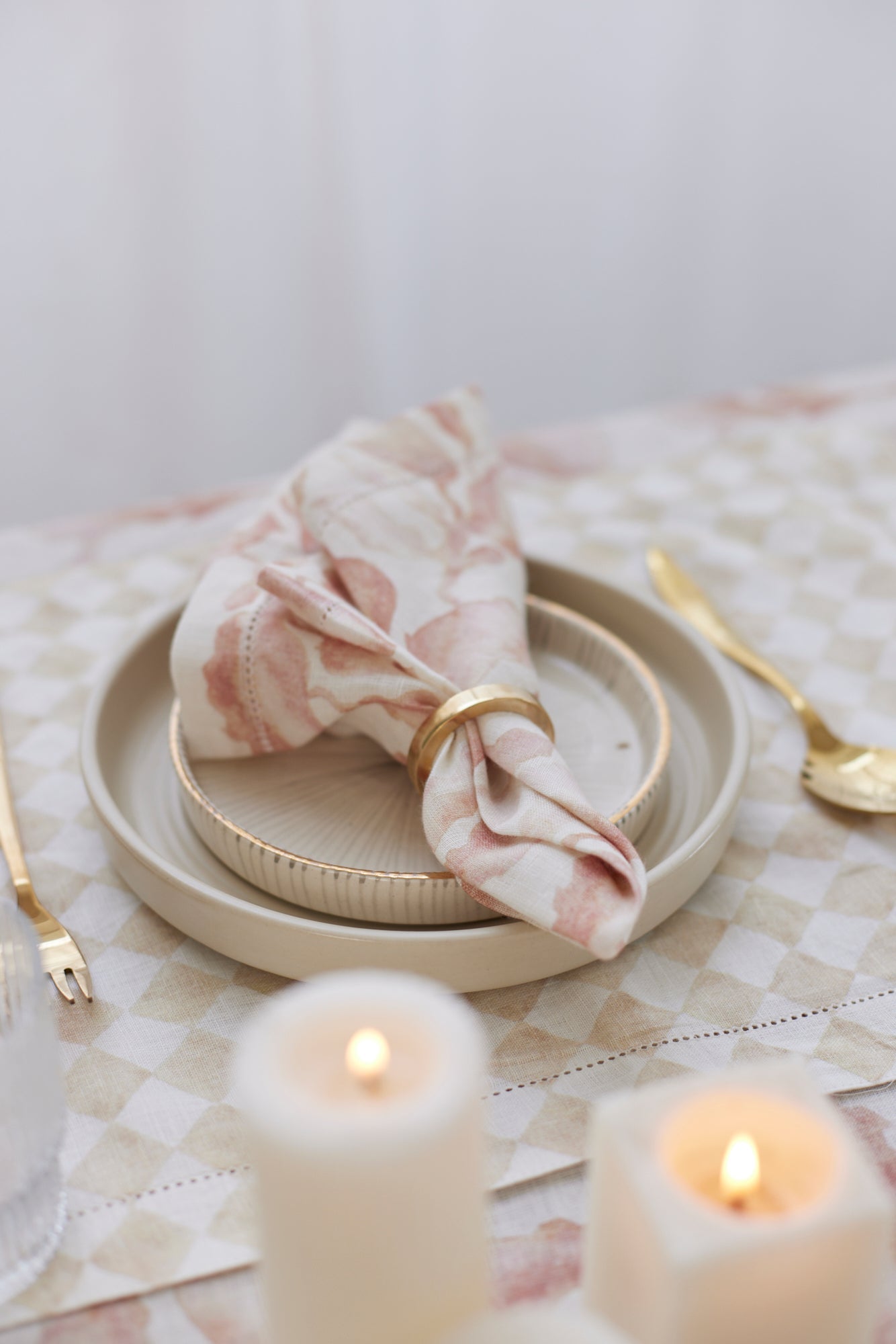 Checker Beige Table Runner