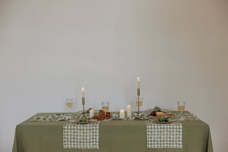 Checker Green Table Runner