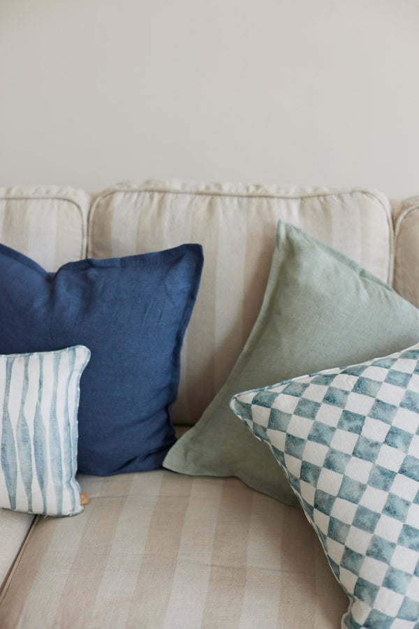 Checker Blue Oblong Cushion Cover