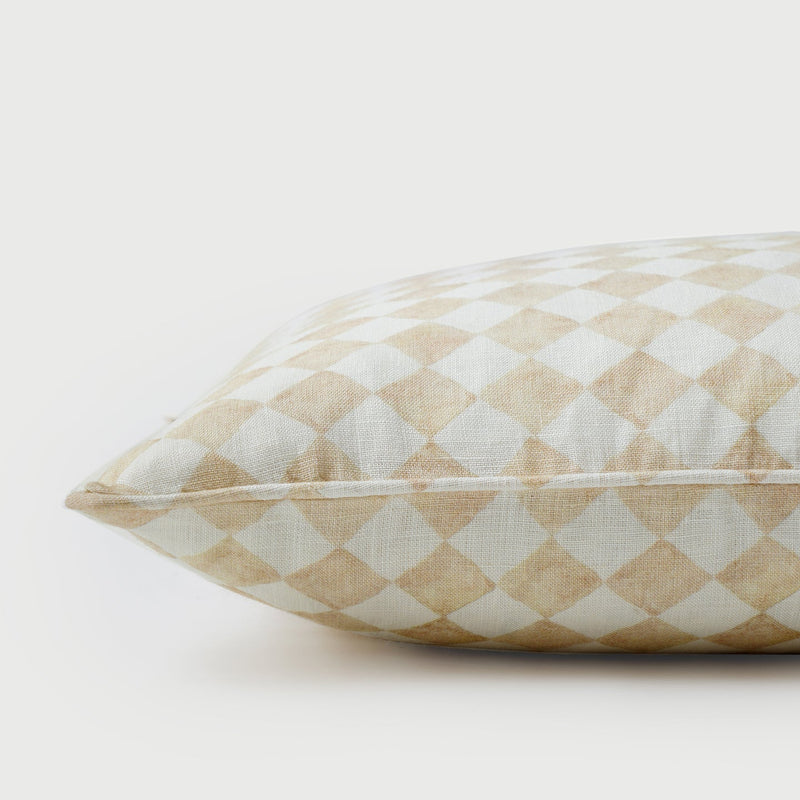 Checker Beige Oblong Cushion Cover