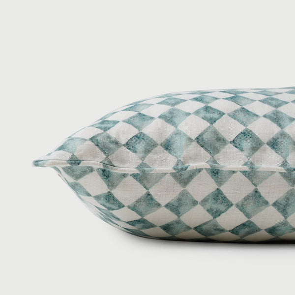 Checker Blue Lumbar Cushion Cover