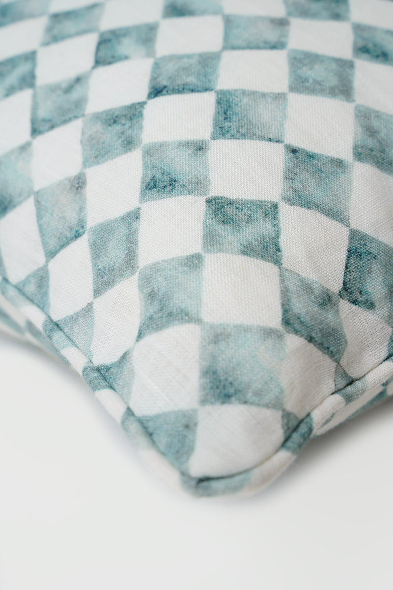 Checker Blue Lumbar Cushion Cover