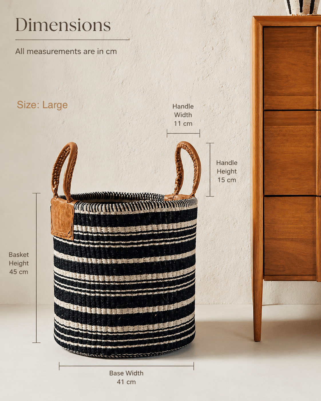 Cotton Laundry Basket with Leather Handles