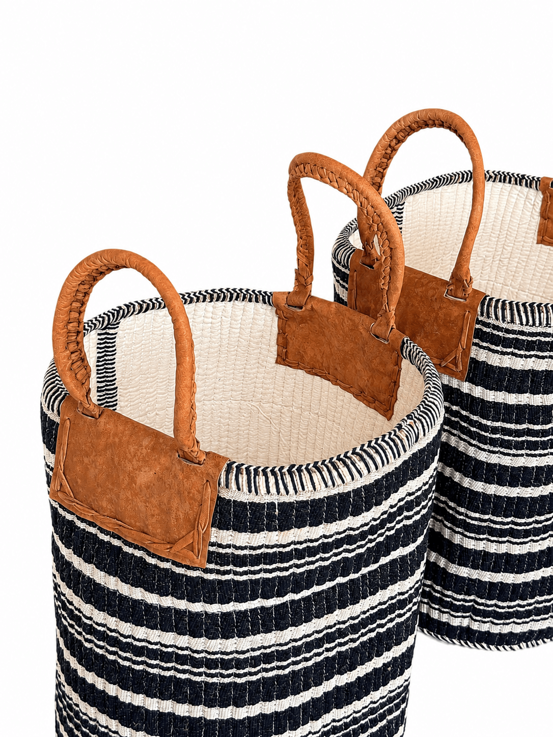 Cotton Laundry Basket with Leather Handles
