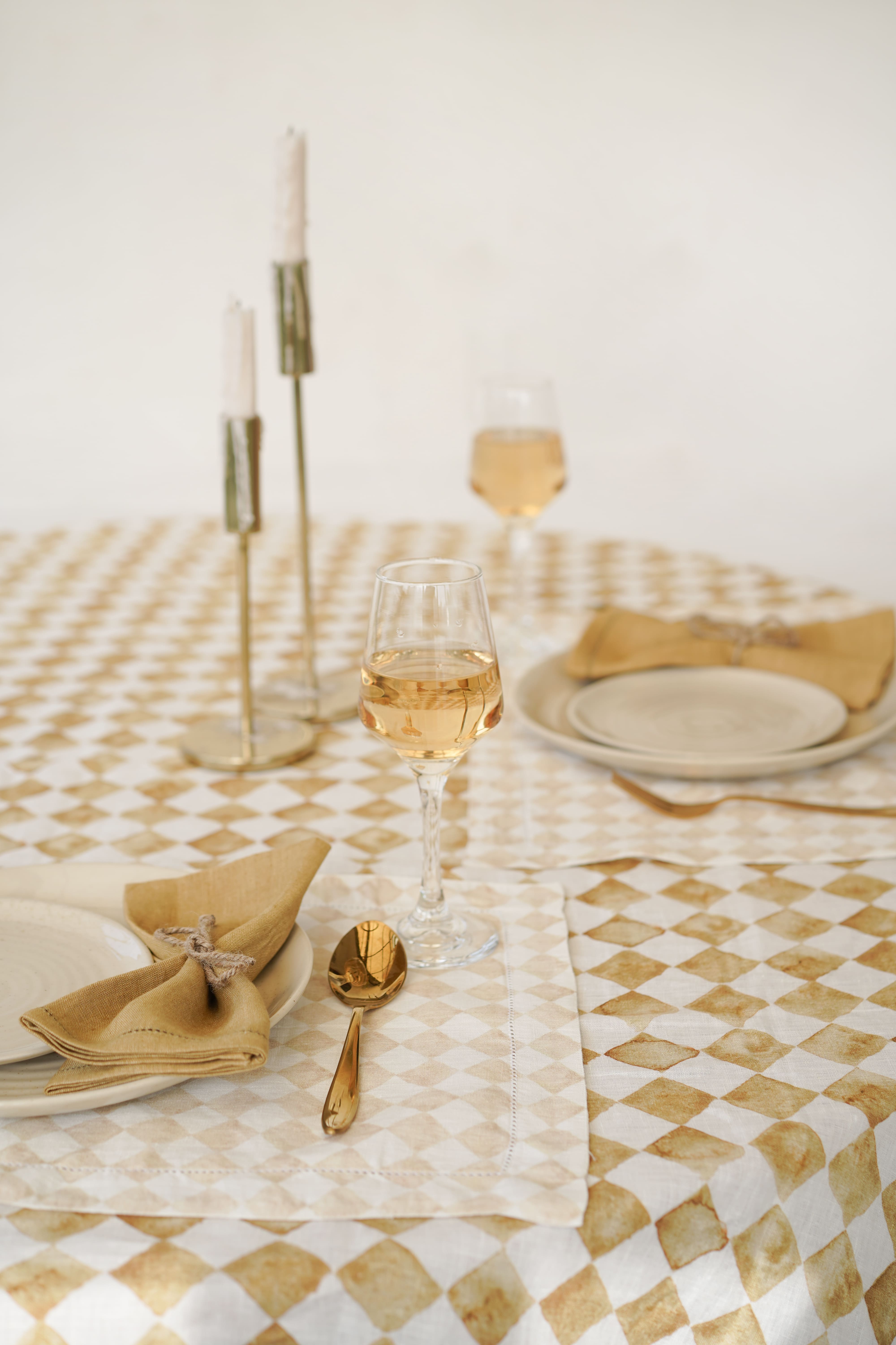 Checker Beige Table Mats | Set of 2