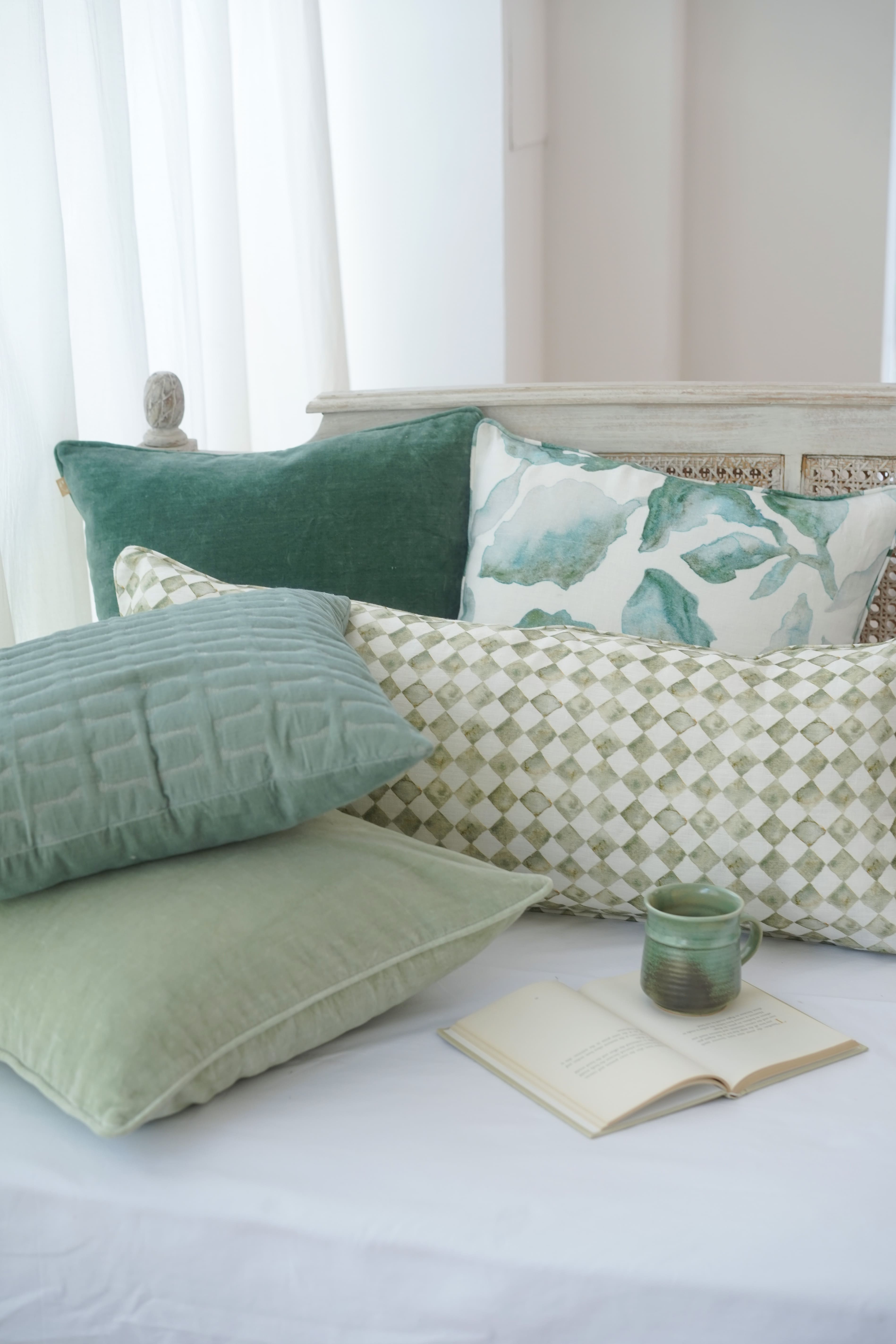 Checker Green Lumbar Cushion Cover