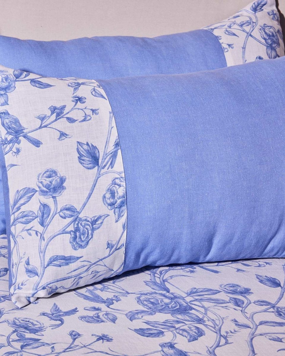 Enchanted Roses Lapis Linen Bedsheet Set