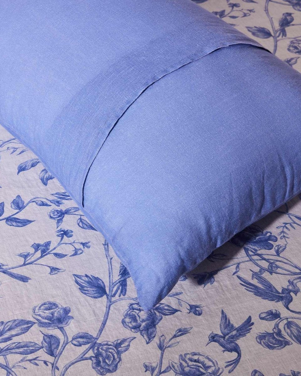 Enchanted Roses Lapis Linen Bedsheet Set