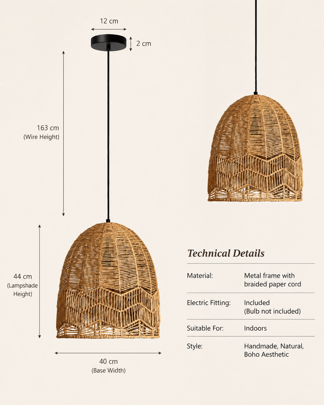 Flax Handwoven Wicker Pendant Lampshade