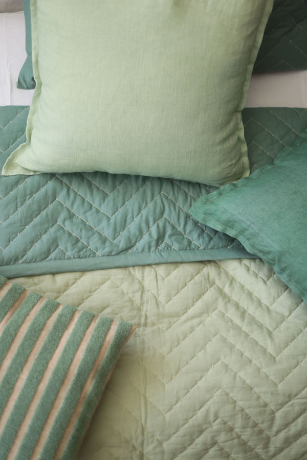 Chevron Green Quilted Bedding Set