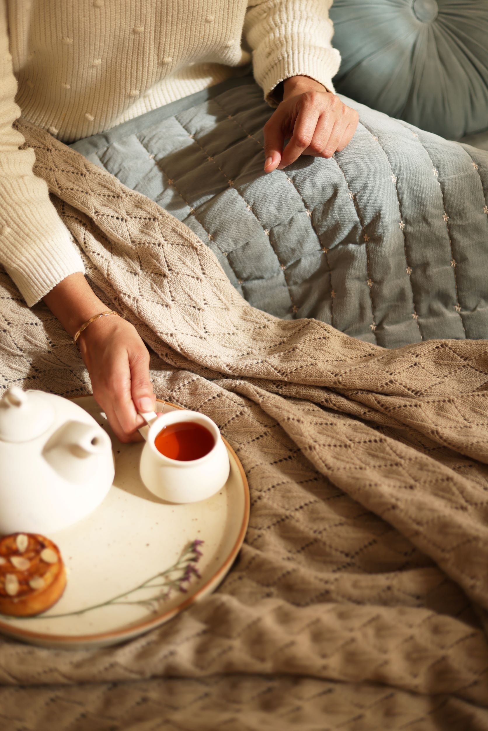 Hygge Sand Knitted Throw