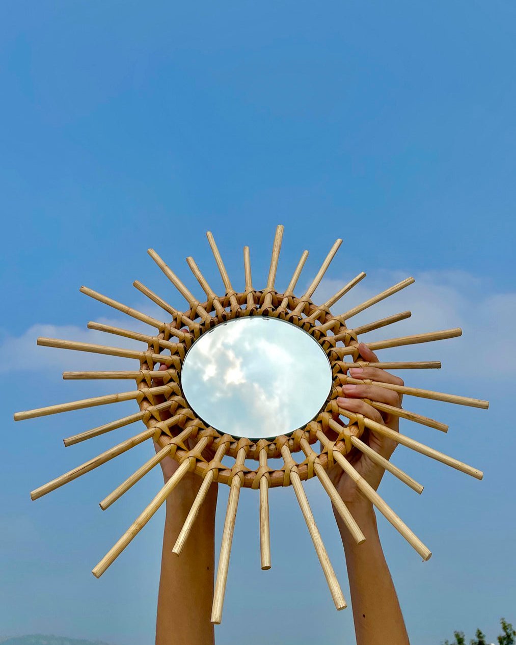 Sunshine Round Cane Mirror