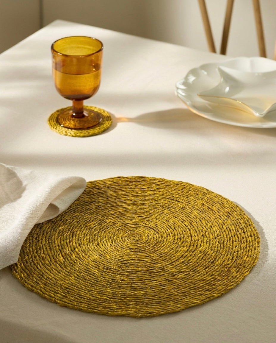 Sabai Grass Round Placemats – Yellow (14"), Set of 2 & 4