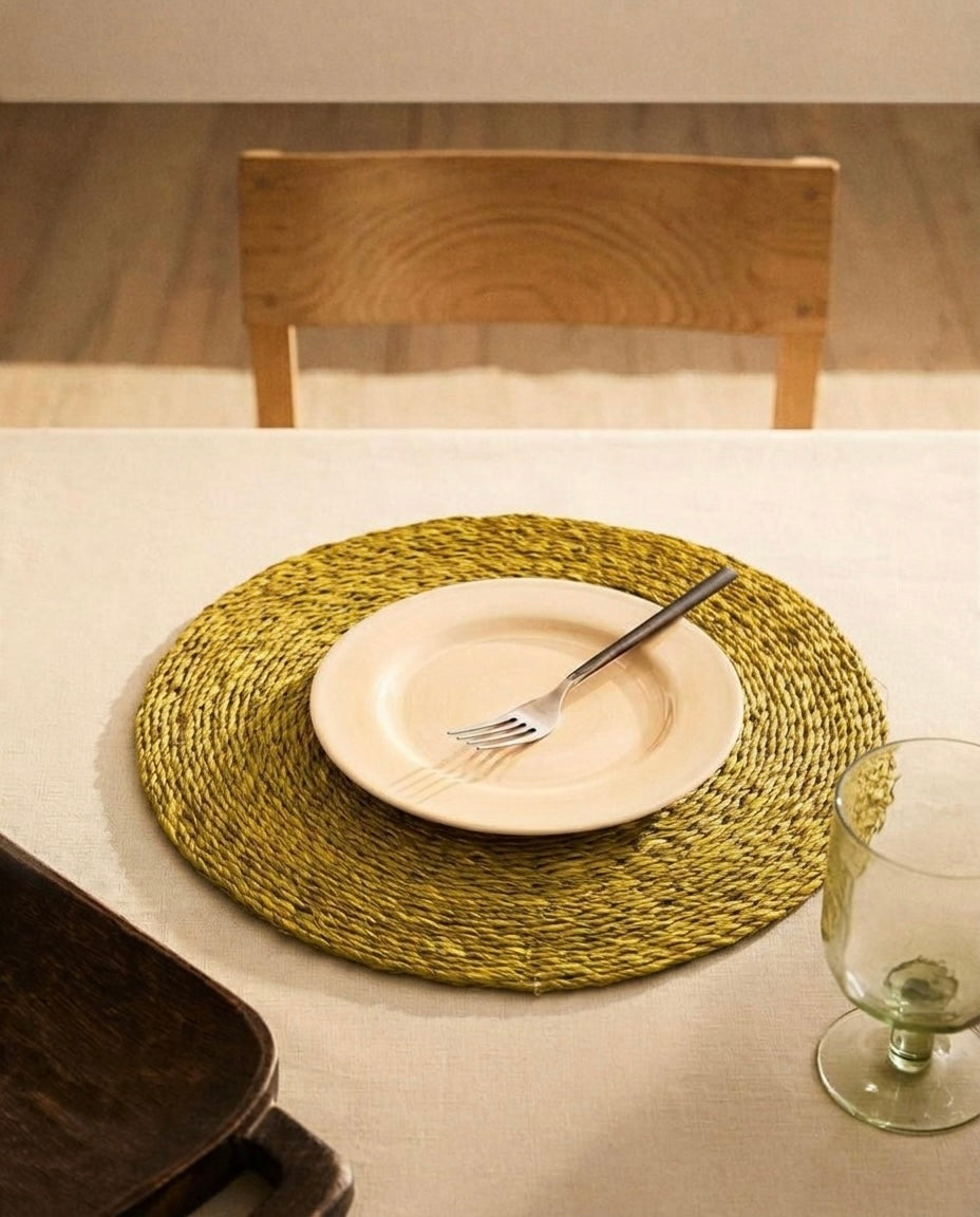 Sabai Grass Round Placemats – Yellow (14"), Set of 2 & 4
